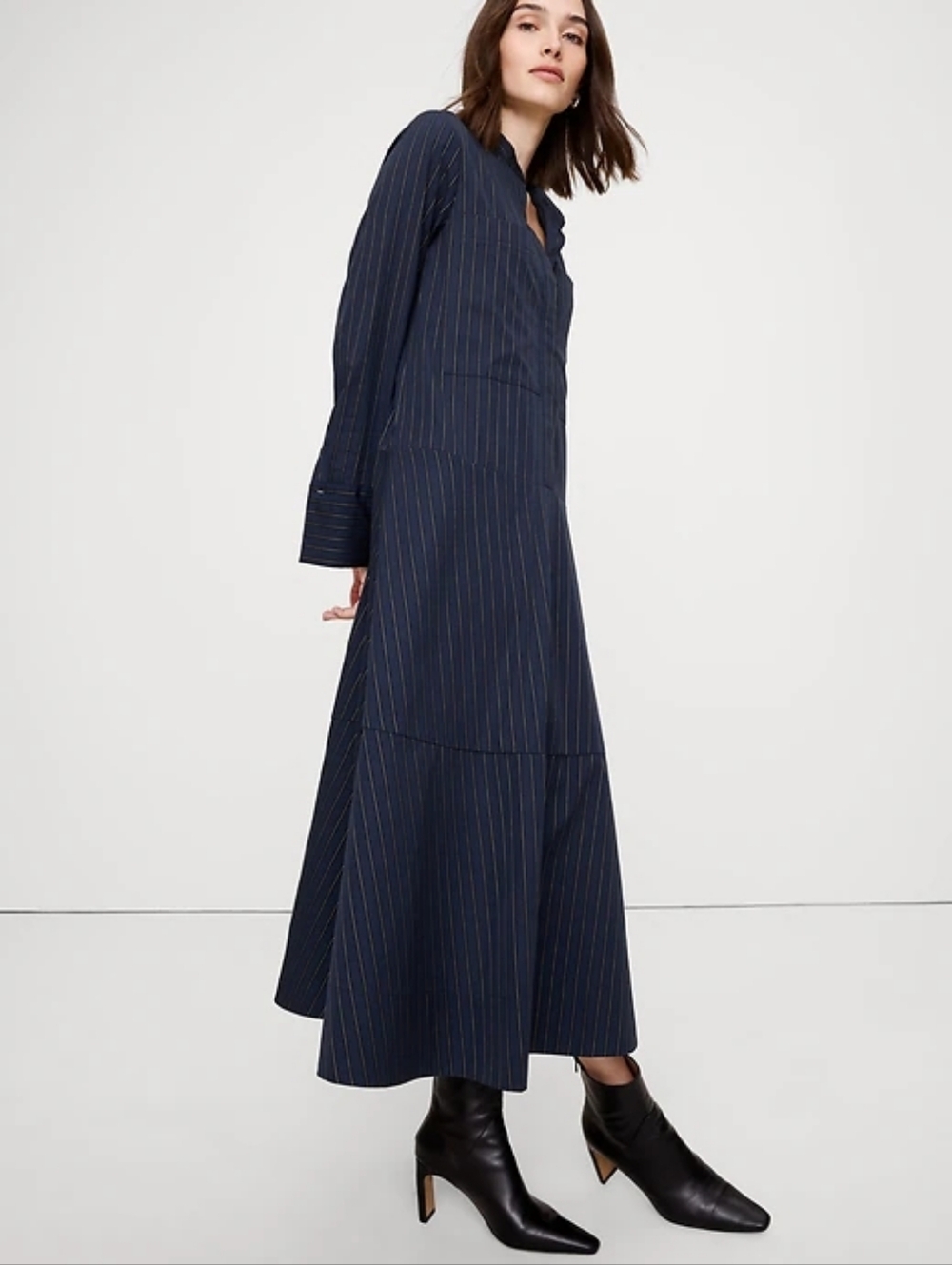 Banana Republic Cotton Trapeze Shirtdress Navy Blue Multi Stripe NWT - Picture 3 of 4